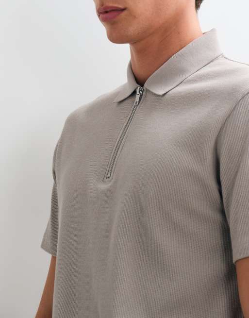 ASOS DESIGN - polo con cremallera en gris de punto gofrado, 5 de 5