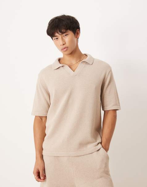 ASOS DESIGN - Polo con intaglio sul collo taglio comodo in maglia color visone in coordinato - view 1