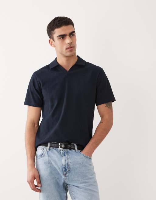 ASOS DESIGN - Polo con intaglio vestibilità classica blu navy con texture elegante