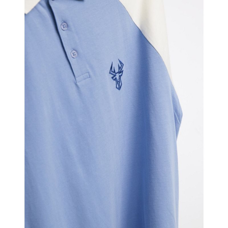  Polo DESIGN - Polo con maniche raglan blu con stampa di cervo