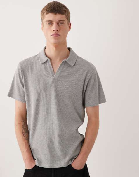 ASOS DESIGN - Polo con rever vestibilità classica grigio mélange a nido d'ape - view 1