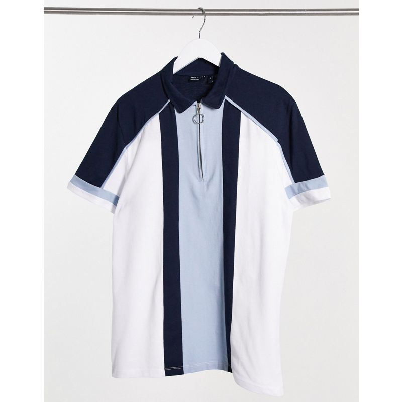 Polo Uomo DESIGN - Polo con zip in piqué bianco e color block blu in coordinato