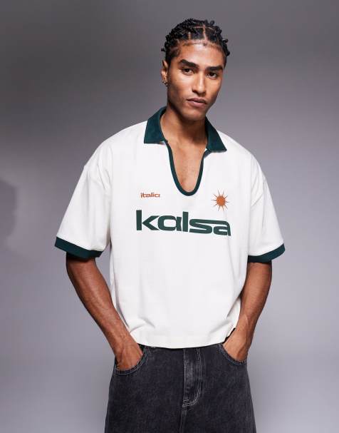 ASOS DESIGN - Polo corta oversize color crema con ricamo sul petto e colletto a contrasto - view 1