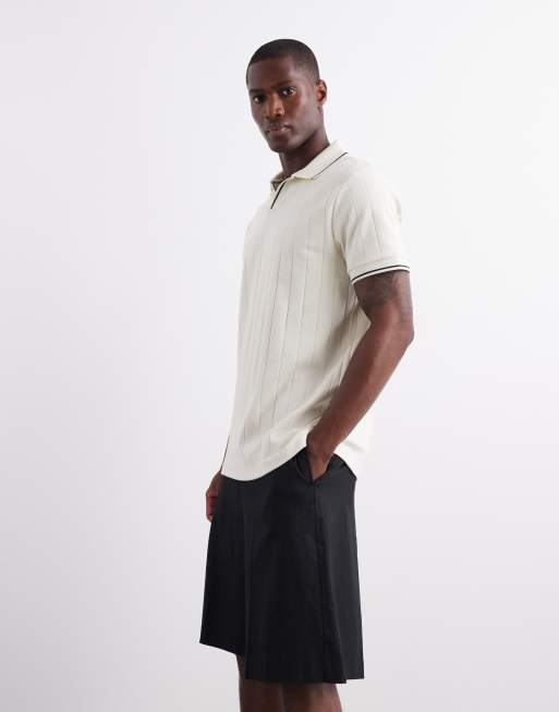 ASOS DESIGN - Polo côtelé à grand col V - Crème, 2 de 5