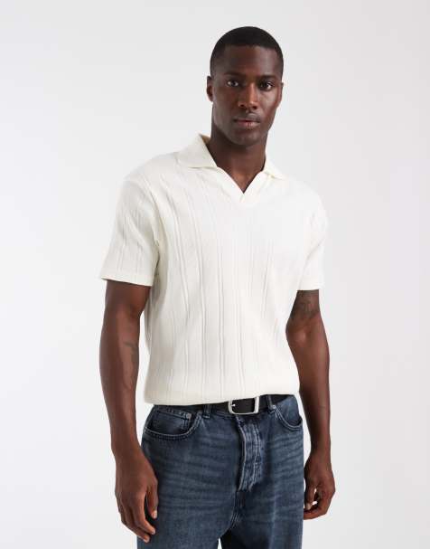 ASOS DESIGN - Polo côtelé ajusté à col cranté - Crème - view 1