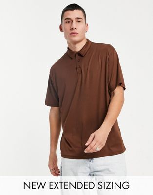 ASOS DESIGN relaxed fit polo in rib in brown - ASOS Price Checker