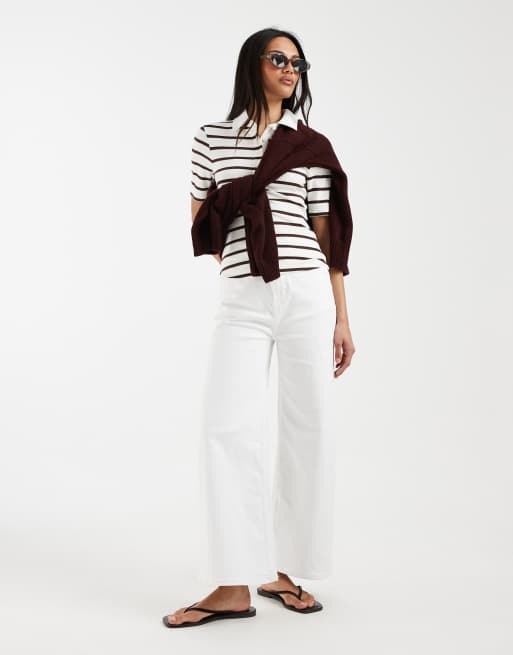 ASOS DESIGN - Polo côtelé effet rétréci à rayures - Chocolat et jaune, 2 de 4