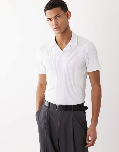 ASOS DESIGN - Polo côtelé moulant habillé avec col à revers - Blanc - view 1