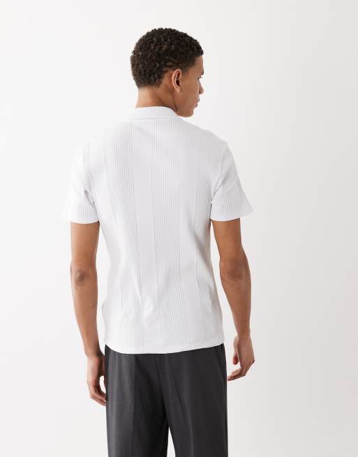 ASOS DESIGN - Polo côtelé moulant habillé avec col à revers - Blanc, 5 de 5