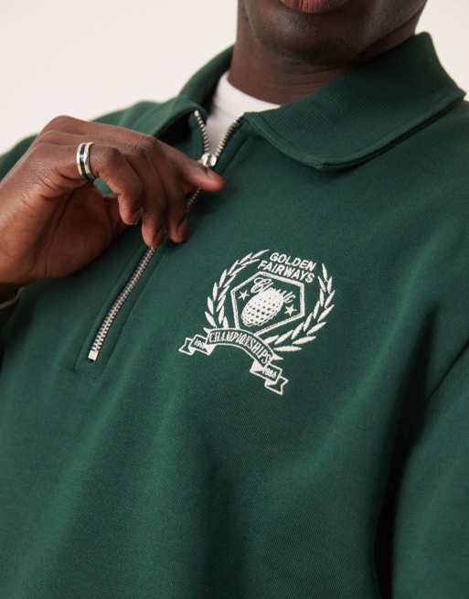 ASOS DESIGN - Polo coupe carrée avec liserés et broderies sur la poitrine - Vert, 2 de 4