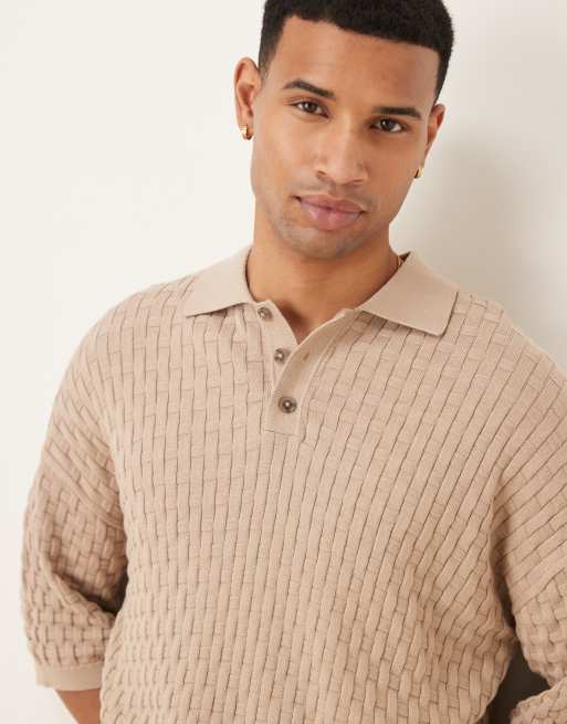 ASOS DESIGN - Polo coupe carrée décontractée en maille texturée - Beige