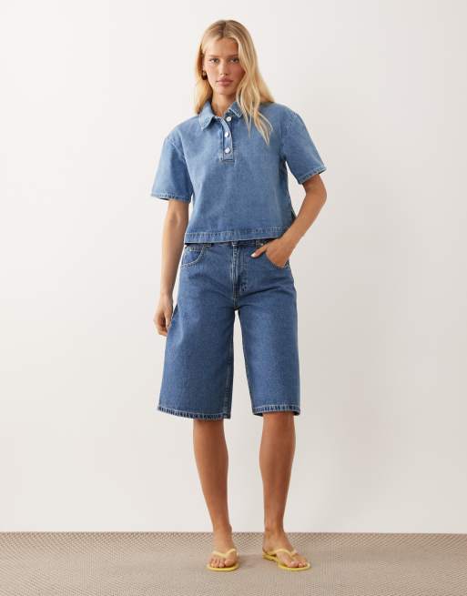 ASOS DESIGN - Polo coupe carrée en denim délavé, 2 de 4