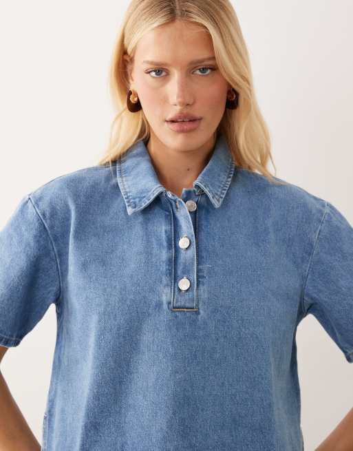 ASOS DESIGN - Polo coupe carrée en denim délavé, 3 de 4