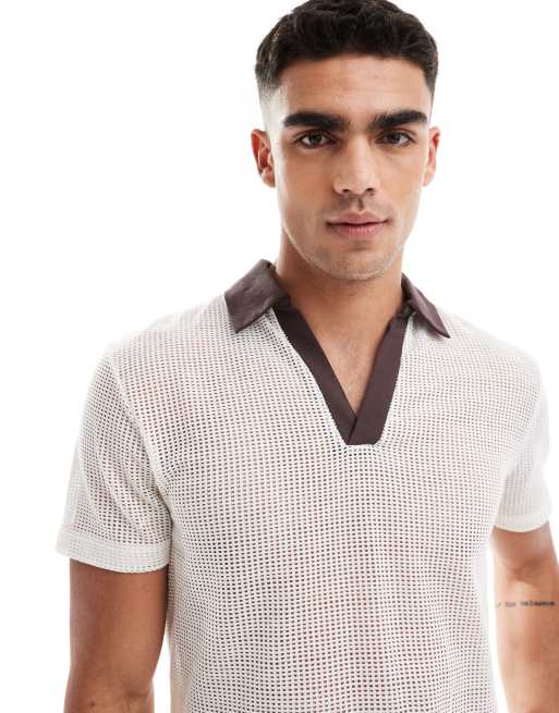 ASOS DESIGN - Polo coupe carrée en tulle ajouré avec col contrastant - Blanc, 4 de 4