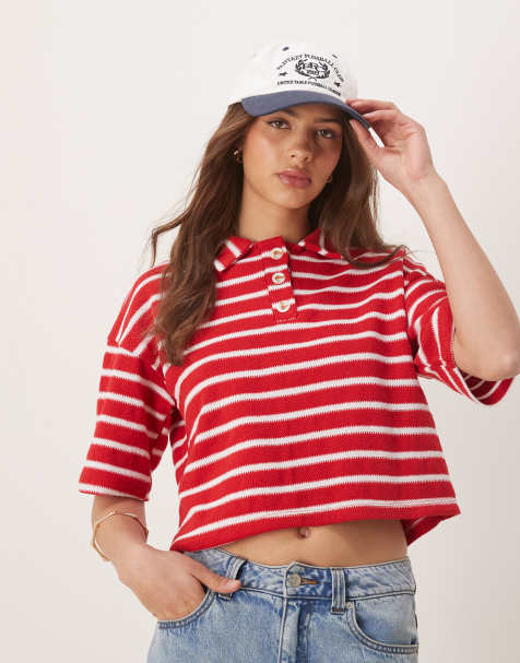 ASOS DESIGN - Polo coupe carrée manches courtes à rayures - Rouge - view 1