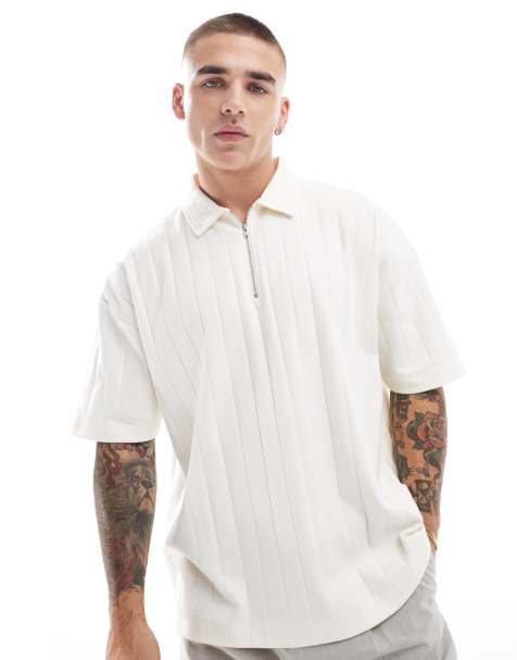ASOS DESIGN - Polo coupe carrée oversize avec fermeture éclair - Crème - view 1