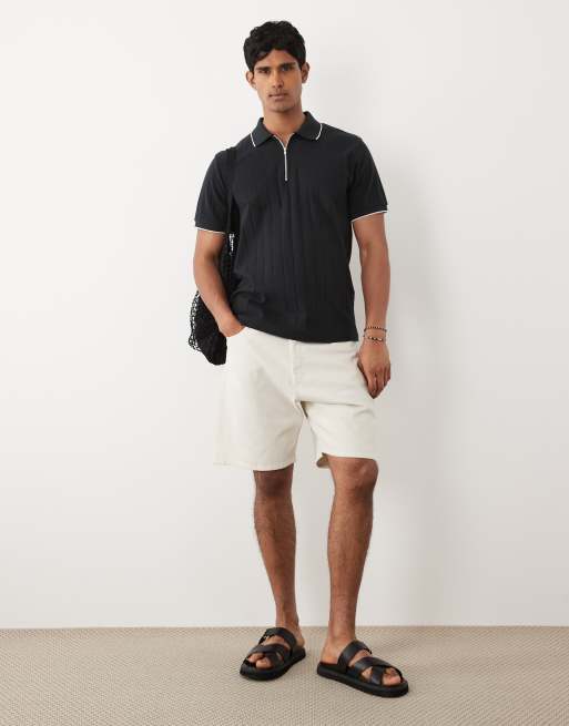 ASOS DESIGN - Polo coupe classique à larges côtes avec fermeture éclair - Noir, 2 de 5
