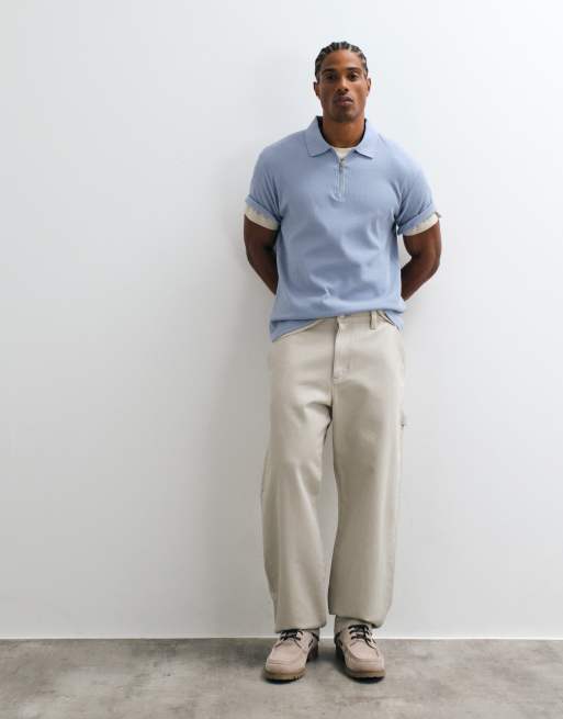 ASOS DESIGN - Polo coupe classique en tissu gaufré à fermeture éclair - Bleu, 4 de 5