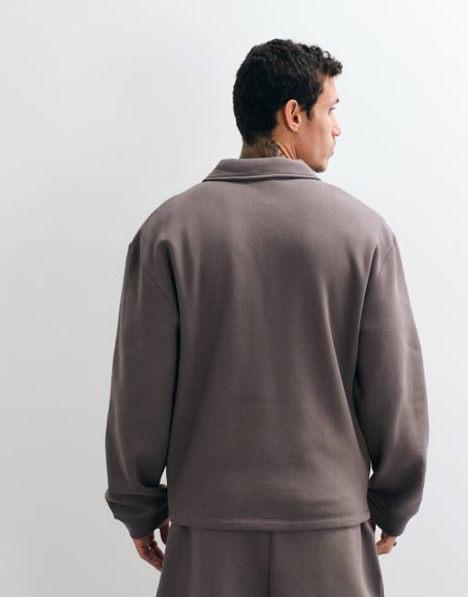 ASOS DESIGN polo coupe décontractée à manches longues en gris anthracite, 5 de 5