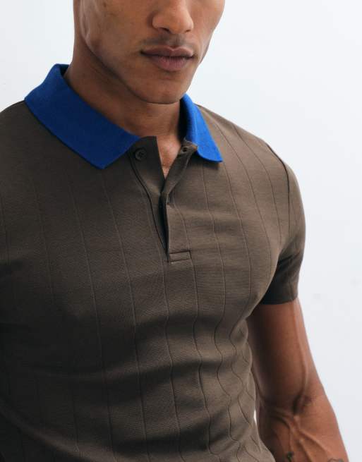ASOS DESIGN polo coupe moulante avec col contrastant marron à grosses côtes, 5 de 5