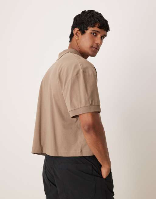 ASOS DESIGN - Polo coupe oversize courte à épaules tombantes - Taupe , 3 de 4
