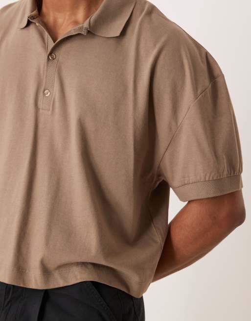 ASOS DESIGN - Polo coupe oversize courte à épaules tombantes - Taupe , 4 de 4