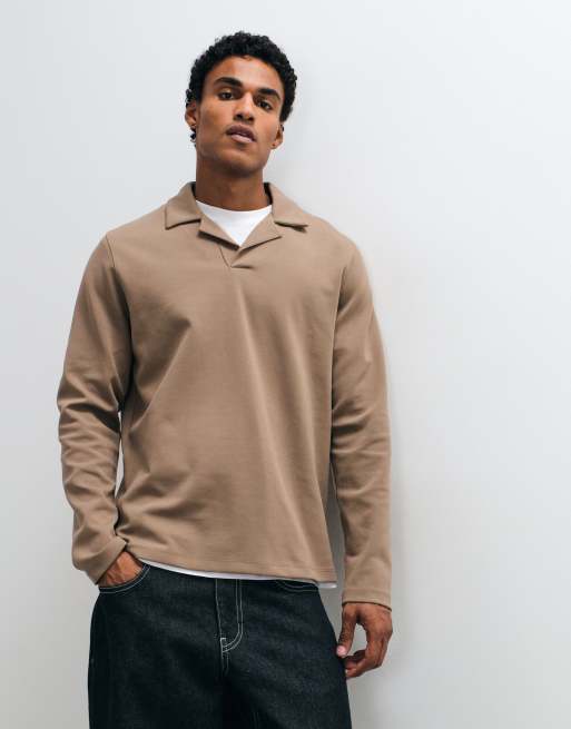 ASOS DESIGN polo coupe regular à col revere à manches longues marron, 2 de 5