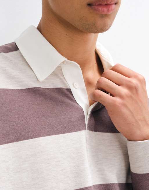 ASOS DESIGN - polo de manga larga holgado con cuello de rugby y rayas beige, 5 de 5