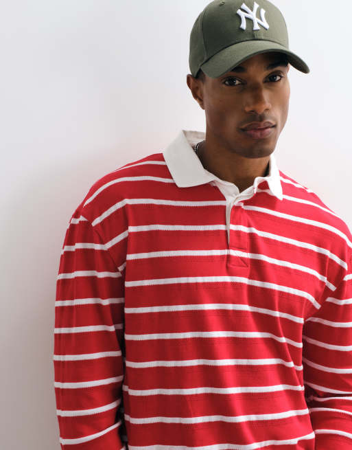 ASOS DESIGN - polo de manga larga relajado de rugby a rayas rojas, 2 de 5