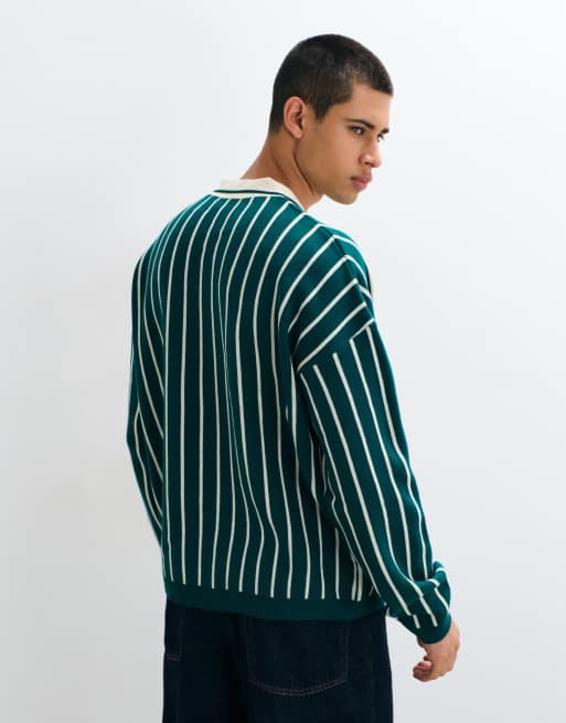 ASOS DESIGN polo de punto extragrande con cuello con muesca en verde y detalle estampado, 5 de 5