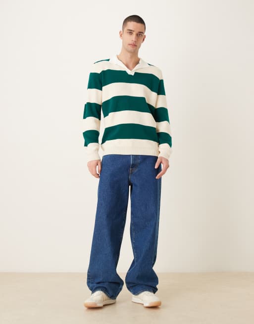 ASOS DESIGN - Polo de rugby à manches en maille - Rayures vertes, 2 de 5