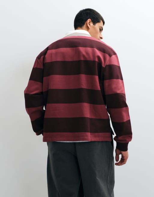 ASOS DESIGN polo de rugby ample à rayures ton sur ton et appliqué bordeaux, 5 de 5