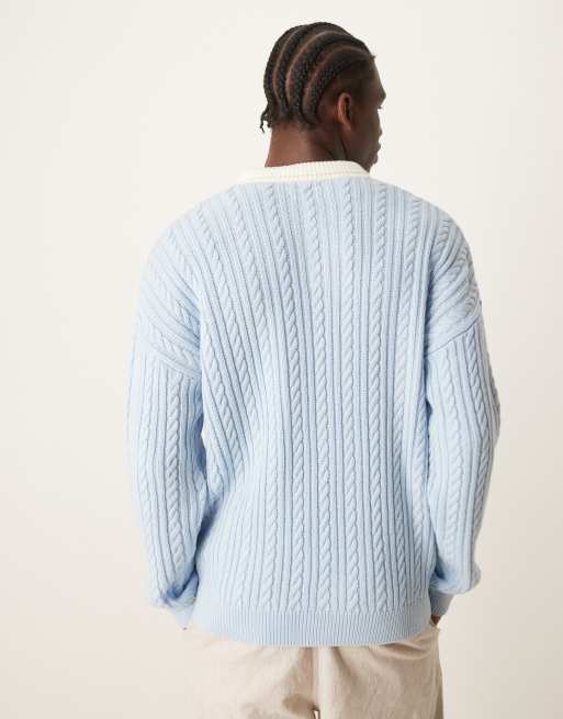 ASOS DESIGN - Polo de rugby décontracté en maille torsadée - Bleu, 3 de 4