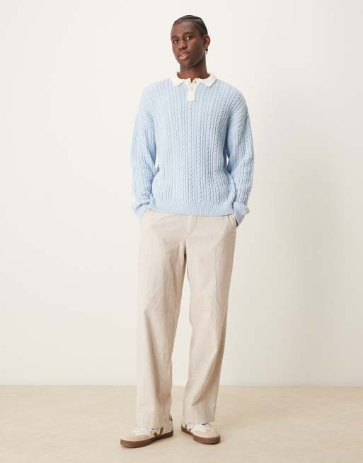 ASOS DESIGN - Polo de rugby décontracté en maille torsadée - Bleu, 4 de 4