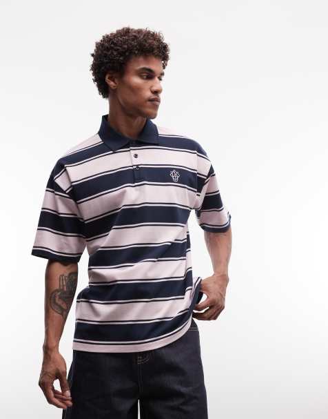 ASOS DESIGN - Polo de rugby décontracté en piqué à rayures - Rose - view 1