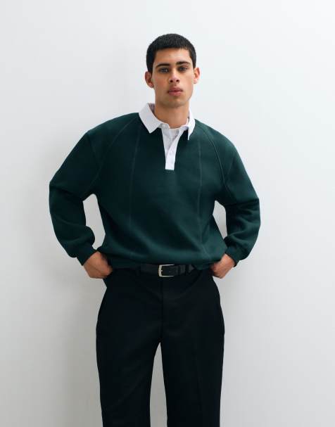 ASOS DESIGN polo de rugby estándar con costuras sobrehiladas en verde - view 1