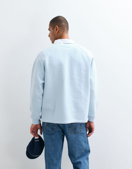 ASOS DESIGN - polo de rugby holgado con manga raglán en azul claro, 4 de 5