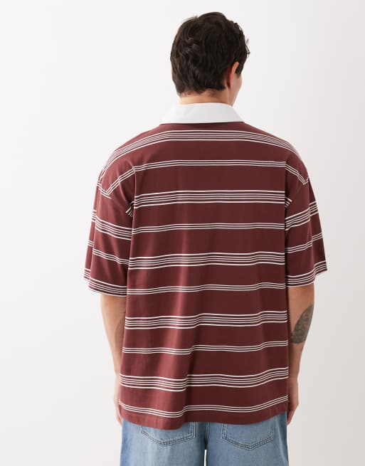 ASOS DESIGN - Polo de rugby oversize à rayures - Rouge, 2 de 5
