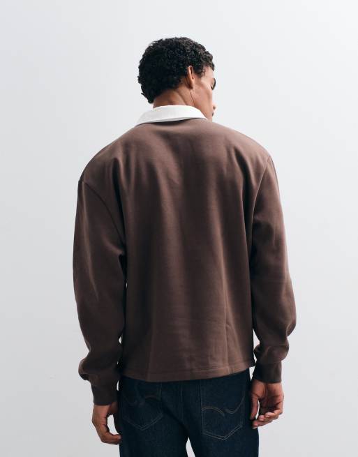 ASOS DESIGN - Polo de rugby oversize avec col contrastant - Marron, 3 de 5