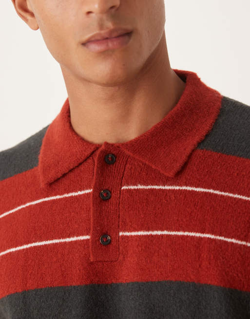 ASOS DESIGN - Polo de rugby oversize rayé en maille - Rouge, 5 de 5