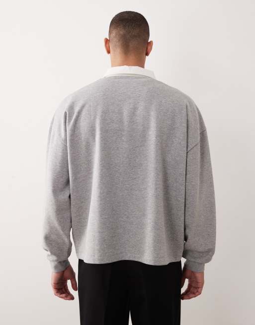 ASOS DESIGN - Polo de rugby ultra oversize avec col contrastant - Gris chiné, 3 de 5