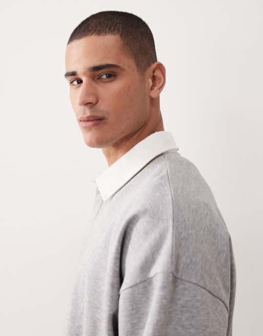 ASOS DESIGN - Polo de rugby ultra oversize avec col contrastant - Gris chiné, 4 de 5