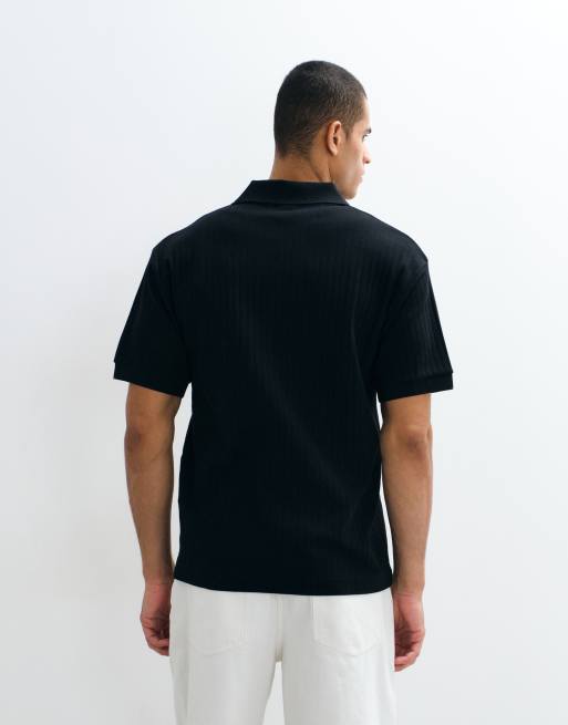 ASOS DESIGN - Polo décontracté à larges côtes avec col à revers - Noir, 3 de 5