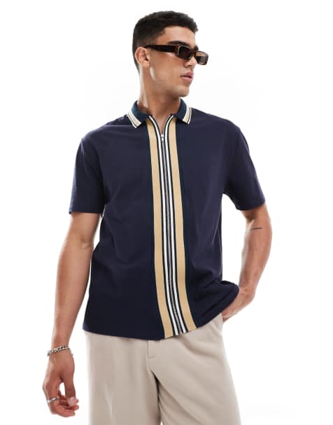 ASOS DESIGN - Polo décontracté à liserés contrastants - Bleu marine - view 1