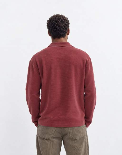 ASOS DESIGN polo décontracté à manches longues à col tailleur en rouge gaufré, 8 de 9