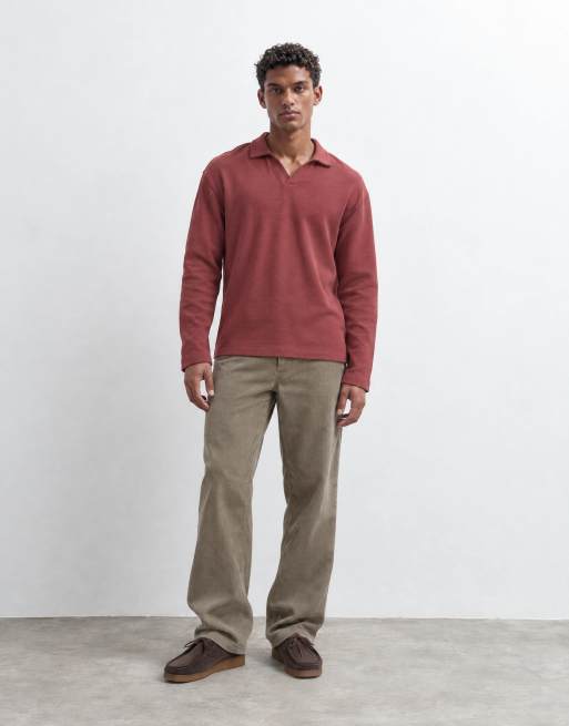 ASOS DESIGN polo décontracté à manches longues à col tailleur en rouge gaufré, 9 de 9