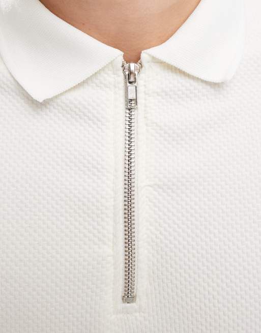 ASOS DESIGN - Polo décontracté à manches longues et col zippé - Crème , 3 de 4