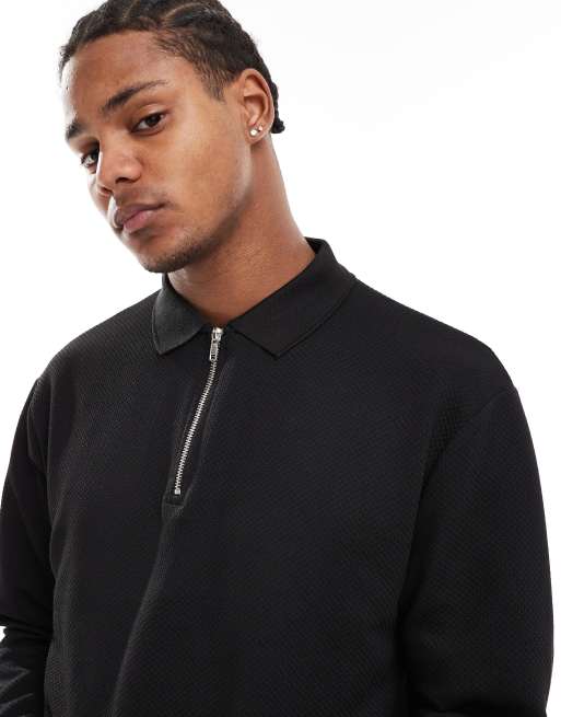 ASOS DESIGN - Polo décontracté à manches longues et col zippé - Noir, 2 de 4
