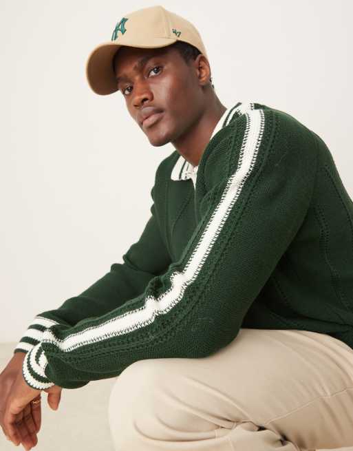 ASOS DESIGN - Polo décontracté côtelé à liseré et surpiqûres - Vert foncé
