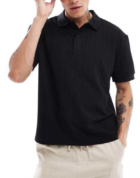 ASOS DESIGN - Polo décontracté coupe ample en maille côtelée - Noir - view 1